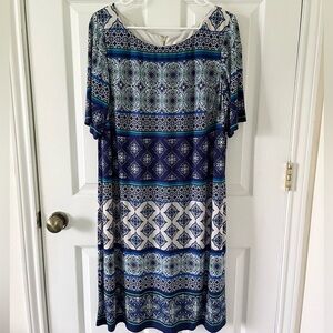 Eliza J Blue and White Geometric Dress - Plus Size